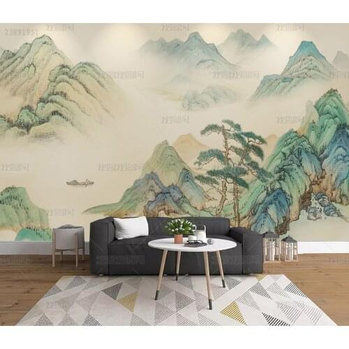 3D new Chinese living room sofa TV artistic conception landscape painting background wall study teahouse Ink Painting Wallpaper