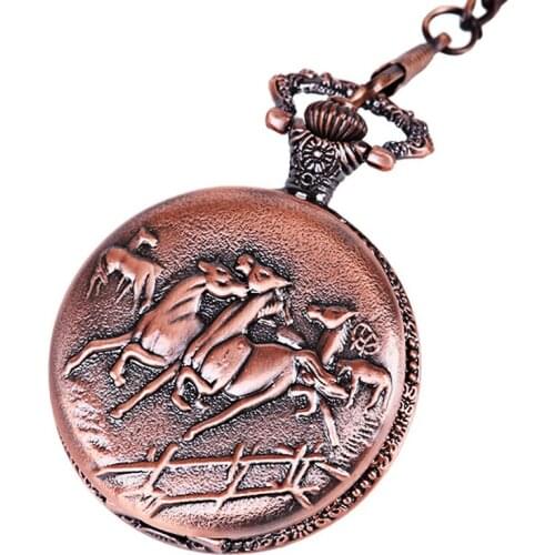 50pcs/lot Hot Sale Red Antique Deer Pocket Watches Necklace Men Women Gift Watches Wholesale