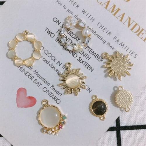 6Pcs/Lot New Creative Opal Flower Round Charms Connectors For Diy Fashion Earrings Necklace Bracelets Jewelry Making Accessories