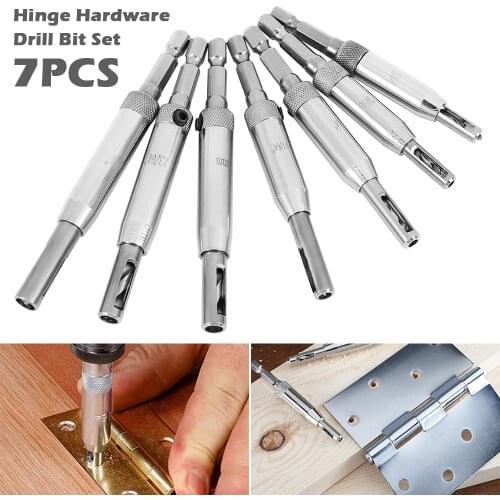 7Pcs Drill Bit Woodworking Hole Guides Hinge Hardware Self Centering Hinge Drill Bit Set for Woodworking Door Cabinet Puncher