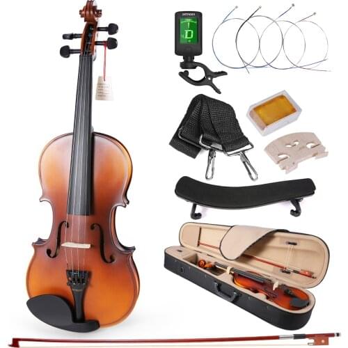 Ammoon Matte Acoustic 4/4 Violin Fiddle White Pine Topboard Maple Backboard Sideboard Mahogany Bow with Carry Case