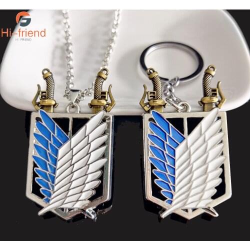Anime Attack On Titan Necklace Eren Wings of Liberty Freedom Badge Double Knife Necklace Pendant Fashion Jewelry Dropshipping