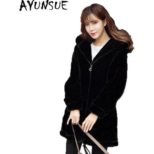 AYUNSUE 2020 New Winter Coat Women Warm Fluffy Jacket Faux Fur Coat Female Long Casual Black Coats Hooded Chaqueta Mujer KJ314