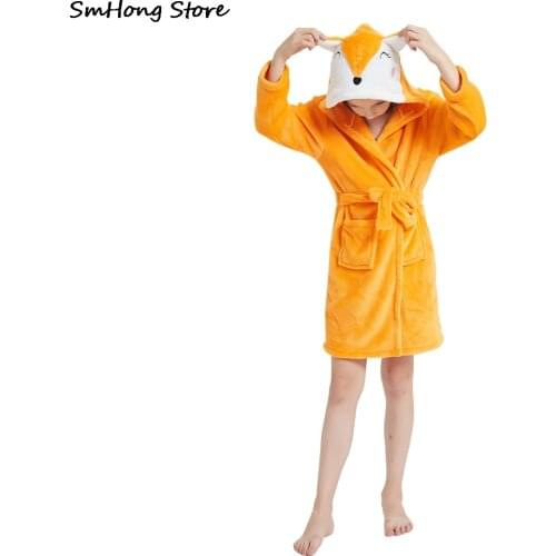 Fox Panda Animal Cartoon Boys Girls Long Sleeve Bathrobe Kids Childrens Sleepwear Baby Bath Robe Beach Towels Unicorn Bathrobes