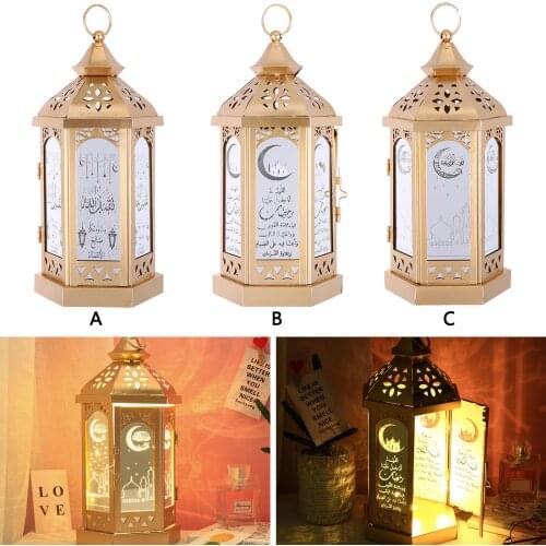 Behogar Eid Mubarak Ramadan Iron LED Decorative Lantern Light Lamp for Home Party Desktop Hanging Decor