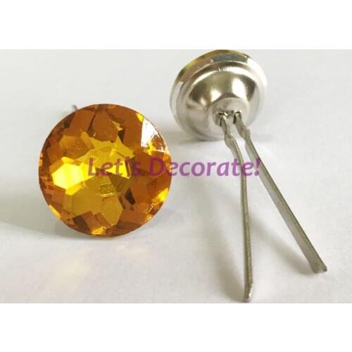 Free shipping 50PCS/LOT 25MM Yellow Color Diamond Crystal Glass Forks / Decoration Tacks / Upholstery Tacks / Glass Buttons /DIY