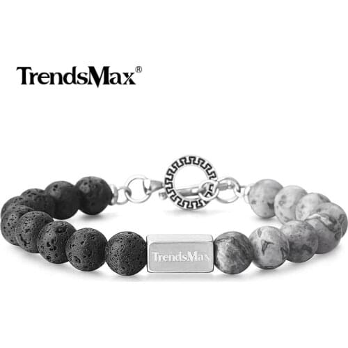 10MM Lava Map Stone Bracelet Mens Womens Essential Oil Diffuser Bracelet Tiger Eye Beads Stainless Steel easy clasp TBX00801