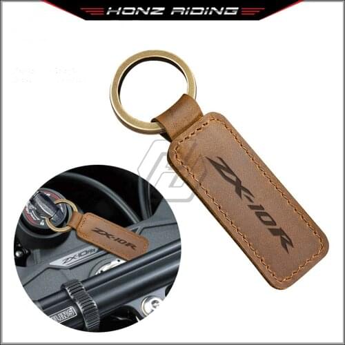 For Kawasaki ZX10R ZX-10R Models Motorcycle Keychain Cowhide Key Ring