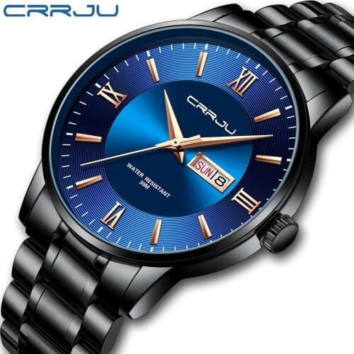 CRRJU Fashion Watches Men Brand Luxury Business Gentleman Watch Men Stainless Steel Week and Date Display Quartz Watch Clock