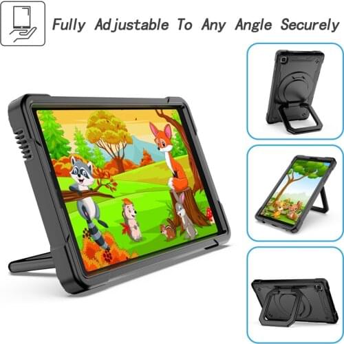 HTMOTXY For Samsung Galaxy Tab A7 lite T220 Multi-angle Adjustment Silicone Tablet Case Anti-drop With lanyard Protective Stand