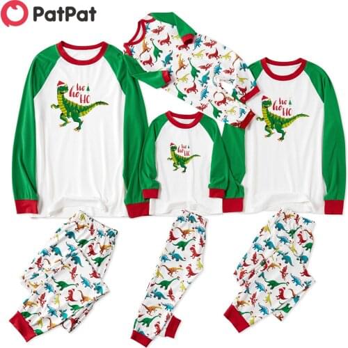 PatPat Mosaic Family Matching Colorful Dinosaur Christmas Pajamas Set(Flame Resistant)