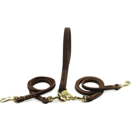 Leather Double Leashes Detachable Pet Dual Lead belt for 2 or 3 or 4 Dogs Small Medium Two Way Dog Retraction Rope