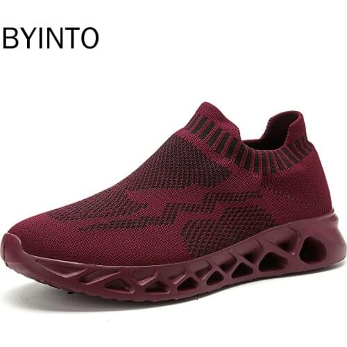 Big Size 35-42 Women Sport Tennis Shoes Breathable Mesh Sneakers Red Slip-on Fitness Walking Female Sock Footwear Tenis Feminino