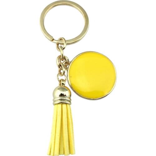Round Enamel Disc Monogram Blank Tassel Key Chain 2017 Women Handbag Keychains Bag Charm Jewelry