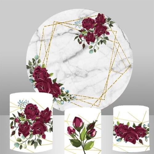 Round circle background marble table party decor red floral wedding flower birthday banner elastic cylinder plinth cover YY-287