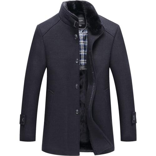 Genuine mens woolen coat, winter long section plus velvet thick woolen jacket, fashion casual business stand collar jacket 5XL