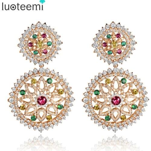 LUOTEEMI Double Round Cubic Zircon Inlay Multi-Color CZ Stone Big Stud Wedding Earrings For Fashion Women Party Jewelry