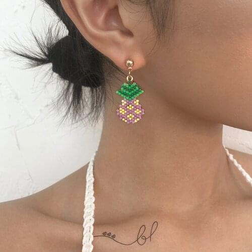 Lalynnly Cute Fruit Refreshing Colored Pineapple Drop Earrings For Women Girls Beads Simplicity Holiday Gift Accessories E9806