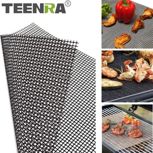 TEENRA 1Pcs Barbecue Grilling Mats Grid Shape BBQ Mat Reusable Heat Resistance Grill Mesh For Outdoor Camping BBQ