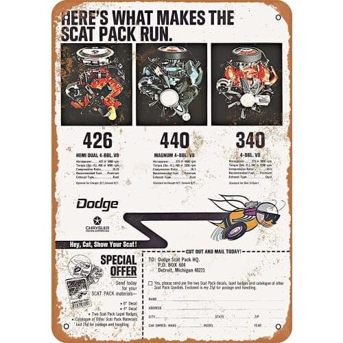 Tin Sign Heres What Makes The Scat Pack Run Poster Metal Plaque Home Store Coffee Shop Wall Decoration Plaque Metal Plate