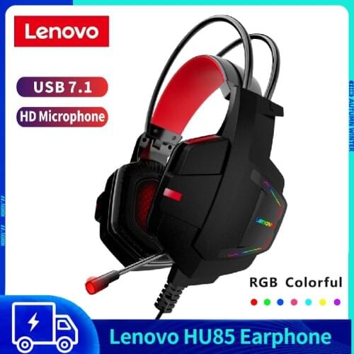 Original Lenovo HU85 Stereo Gaming Headset Noise Canceling Over Ear Headphones with Mic/LED Light/40mm Driver USB Wired Earphone