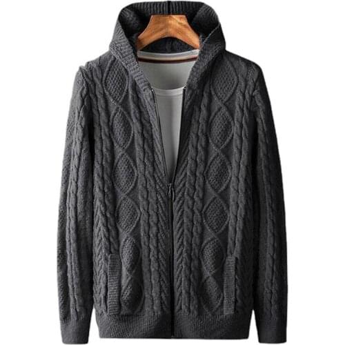 Autumn Winter Mens Hoodie Cotton Cardigan Zipper Warm Soft Pocket Spacious No Yq Clothing Knit Casual Male Sweater Pull Homme