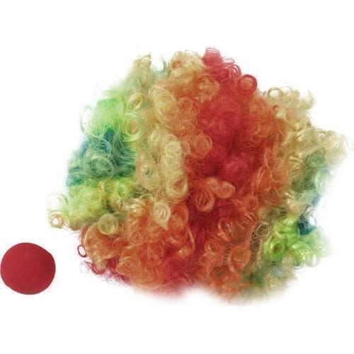 Rainbow Clown Wigs Caps Adorable Red Ball Foam Circus Clown Nose Party Halloween Kids Pretend Play Circus Costume Accessories