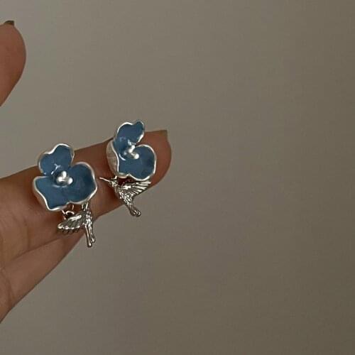 Romantic Retro S925 Bird Flower Creative Earrings Fashion Wild Temperament Earrings Girl Simple INS Tide Earrings Schmuck