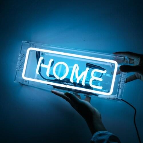 Blue Neon Glass Tube Home Sign Table Light Clear Acrylic Box Neon