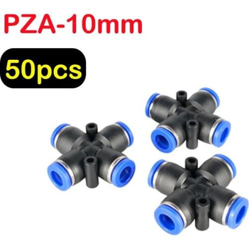 50pcs 4 Way Cross Shape Equal Pneumatic 10mm OD Hose Tube Push In 4-Port Air Splitter Gas Connector Quick Fitting