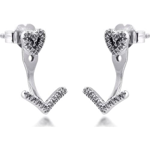 Sparkling Wishbone Heart Stud Earrings Fashion Female Earrings Classical Sterling silver Jewelry For Woman Stud Earrings