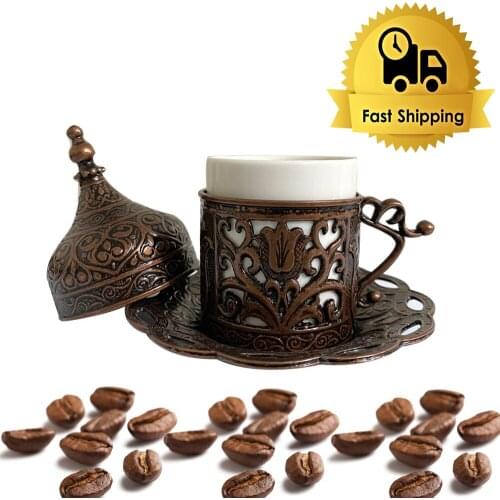 Turkish Coffee Cup With Porcelain High Quality Bronze Plated Coffee Copper Thermos Tea Set Coffee Pot Mug Tea Coffee New Model