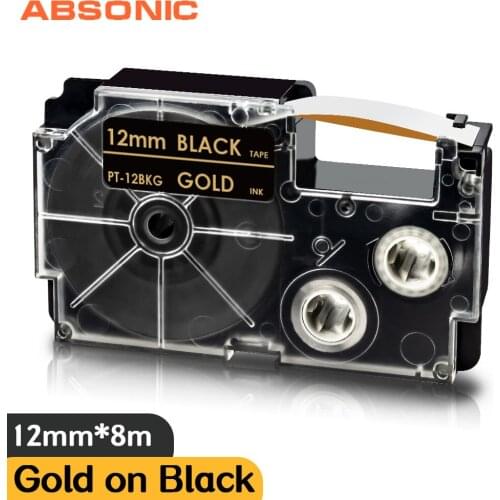 XR-12BKG Compatible for Casio 12mm Casio Label Tape XR12BKG XR 12BKG Gold on Black for Casio KL-60 KL-60SR KL-120 Labeler Print