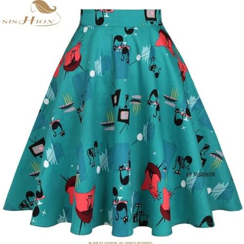 SISHION Cats Printed Y2K Harajuku Jupe Skirt VD0020 Women Summer 2021 High Waist Cotton Vintage Falda Tennis Gothic Goth Skirt