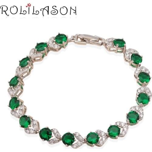 ROLILASON Graceful Green crystal zircon Silver Bracelets for women Silver Fashion jewelry High quality TB532