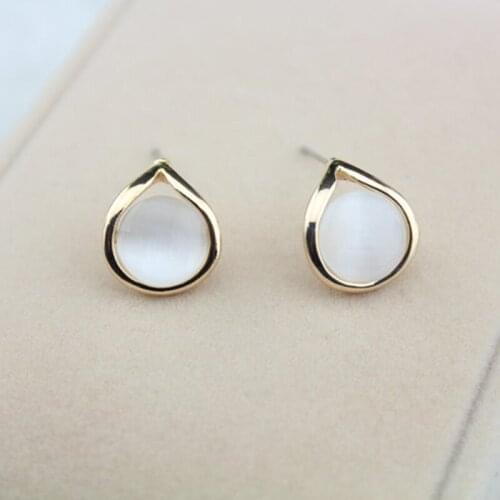 10 pairs/lot Gold Color Earrings Waterdrop Opal Stud Earring Beads Charm Statement Women Ear Jewelry Fashion Accessories