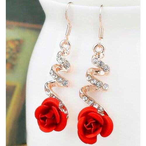 1 Pair Rose Flower Shape Women Earrings All-matched Elegant Spiral Long Dangle Earrings Jewelry Accessory