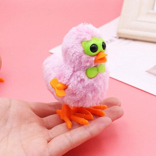 1pc Cartoon Plush Glasses Chicken Kids Toys Clockwork Babies Walking Jumping Chicken Plastic Toy for Children Random Color