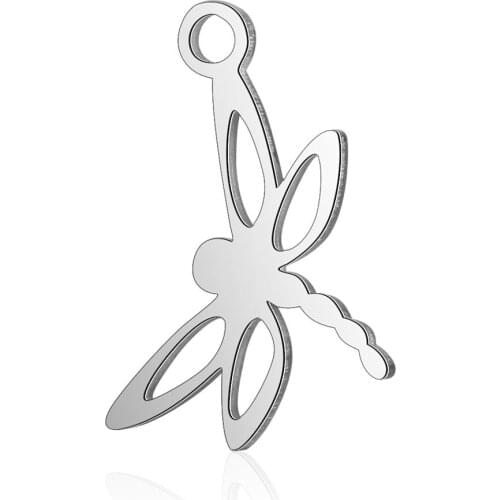 10pcs 316L Blank Stainless Steel High Polished Cute Hollow Out Dragonfly Insect Floating Charms Pendant Fit DIY Jewelry Material