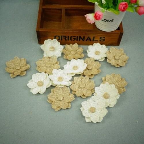 10pcs handmade Natural Jute Burlap Hessian flower DIY craft supplies vintage favor rustic wedding decoration centerpieces