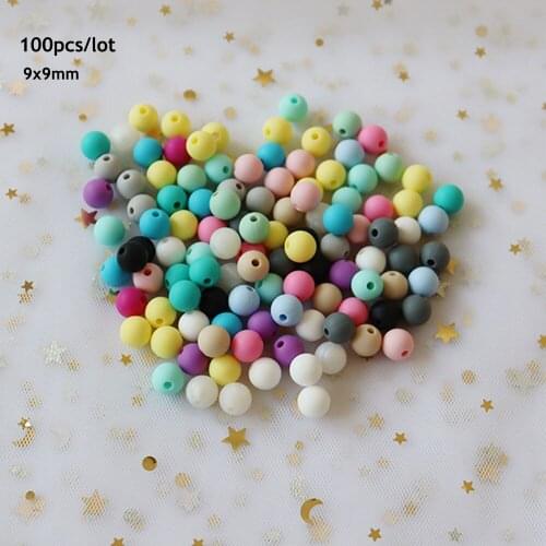 100Pcs/lot Perle Silicone Beads 9mm Food Grade Silicone Teether Teething Beads DIY Jewelry Baby Toys Pacifier Chain Accessories