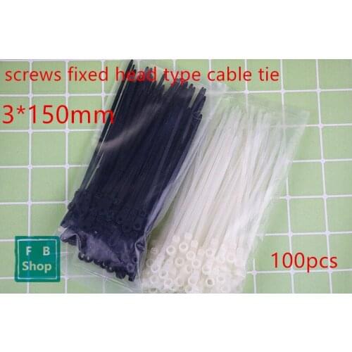 100pcs Nylon cable tie 3 * 150 white and black fixed cable tie,screws fixed head type cable tie