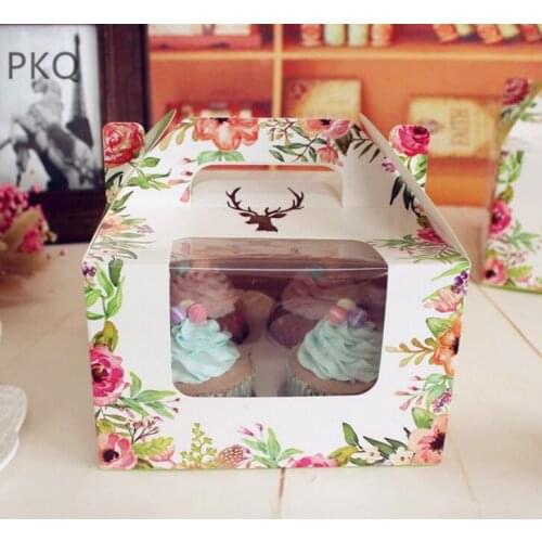 4 Case colorful Kraft Paper Cupcake Box Cake Box With Clear PVC Window Wedding Party Favor Box Cake Packaging box mousse package