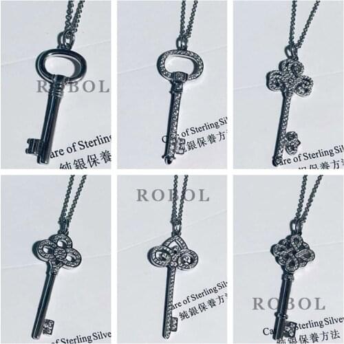 XL TFB RLLEN Quality Original 925 Sterling Silver Classic Fashion Key Necklace Pendant DIY Jewelry Gift for Ladies and Girls