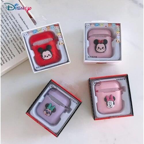 Mickey Mouse Airpods Case Disney Cartoon Anime Figure Apple Headset Silica Gel Protective Cover Air Pods Earphone Cases Key Ring