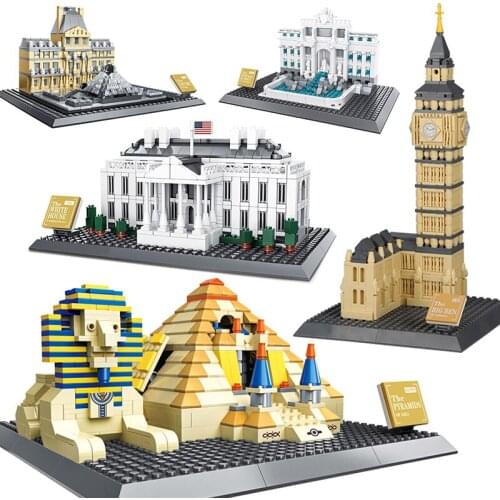 Egyptian Pyramids Building Blocks Paris Louvre White House Architecture Miniature Model Bricks Toys for Children Adults Gifts