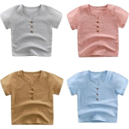 2020 Summer Fashion SLUB Cotton Boys T-shirt Children Girls Short Sleeve Unisex Letter Tees Soft Sports Top For Kid Clothes 2-6Y