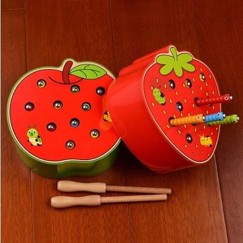 Catching Worms Puzzle Game Educational Kids Toys Memory Match Magnetic Early Pretend Play Toys For Children Baby Wooden Toys