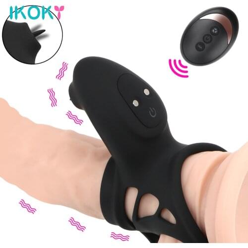 IKOKY 10 Speeds Delay Ejaculation Tongue Lick Clitoris Vibrators Cock Ring Vibrator Vibrating Penis Rings Adult Toys
