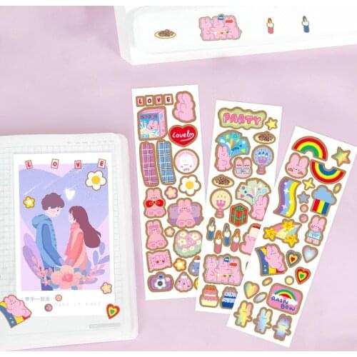 Korean Kawaii Cartoon Pink Rabbit Stickers Scrapbook Mobile Phone Handmade DIY Children 's Gift Decorative Sticker